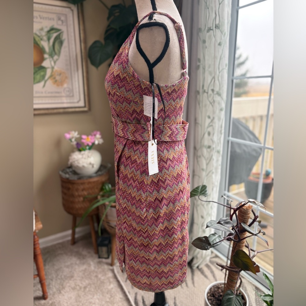 NWT Siena Studio Pink and Orange Zigzag Midi Dress - Picture 5 of 14